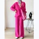 thumbnail image 3 of Suéter de punto de cuello alto, pantalones anchos y rectos, pantalones casuales, otoño e invierno, conjunto de moda para mujer de altura alta, 3 of 4