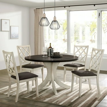 Transitional Style Antique White Dining Room Furniture 5pc Dining Set Table And 4 Chairs Criss-cross Back Design Solidwood