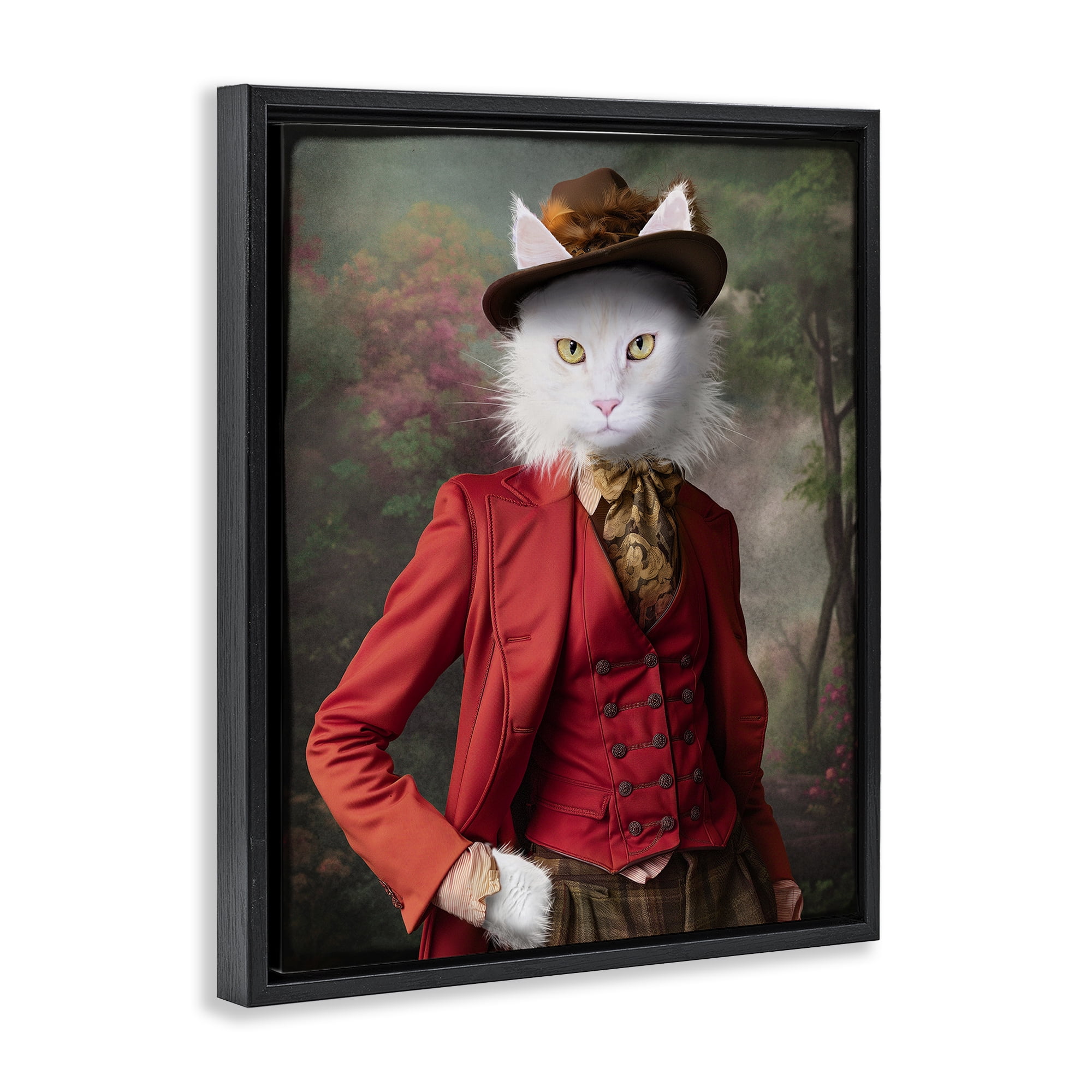 Stupell Industries Colonial Classic Cat Portrait Animals & Insects Painting Black Floater Framed Canvas Art Print Wall Art, 25 x 31