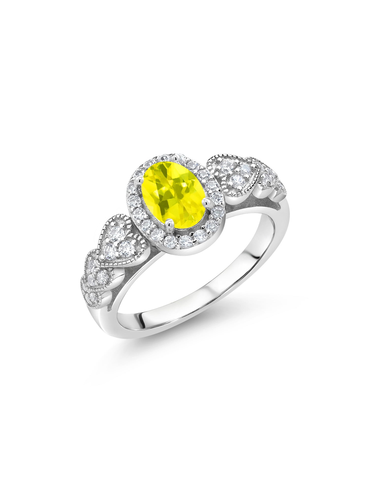 1.86 Ct Oval Canary Mystic Topaz 18K Yellow Gold Plated Silver Ring 