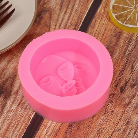 

Pink Soap Mold Round Shape Sun Moon Faces Silicone Mold DIY Fondant Cake WA
