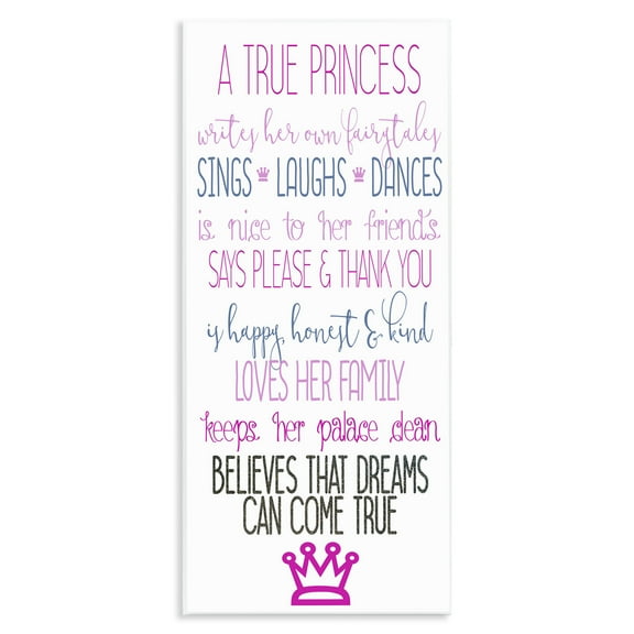 Stupell Industries Inspiring True Princess Rules Quotes and Sayings Painting Unframed Art Print Wall Art, 7 x 17