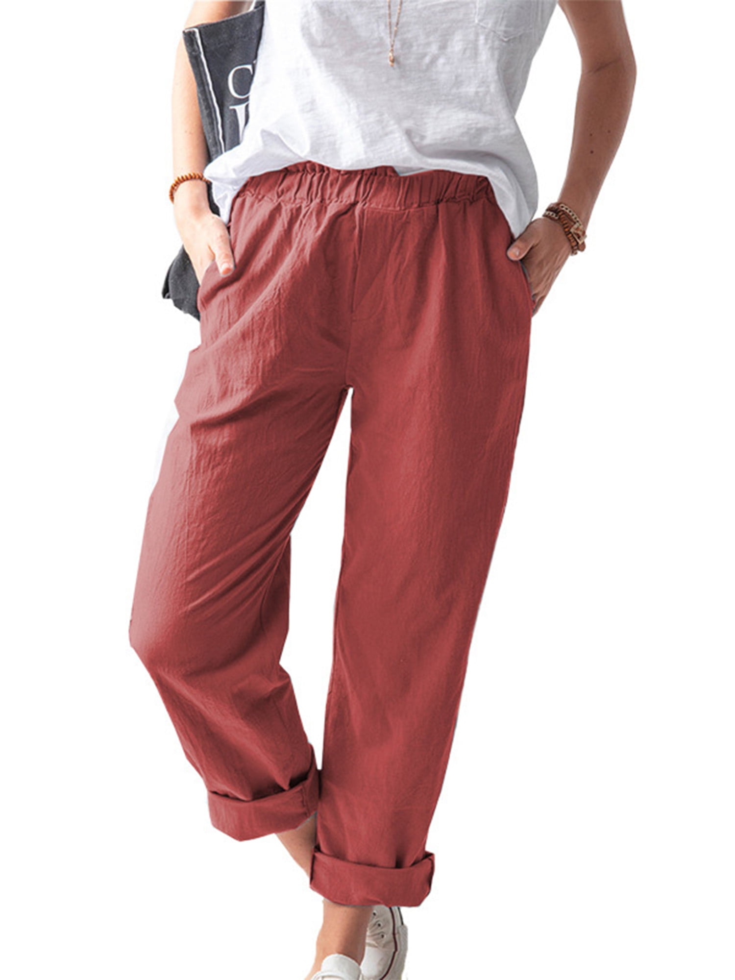 Sexy Dance Women Elastic Waist Straight Leg Pants Casual Long Trousers Ladies Solid Color Lounge Pants with Pockets, Women's, Size: Large, Blue