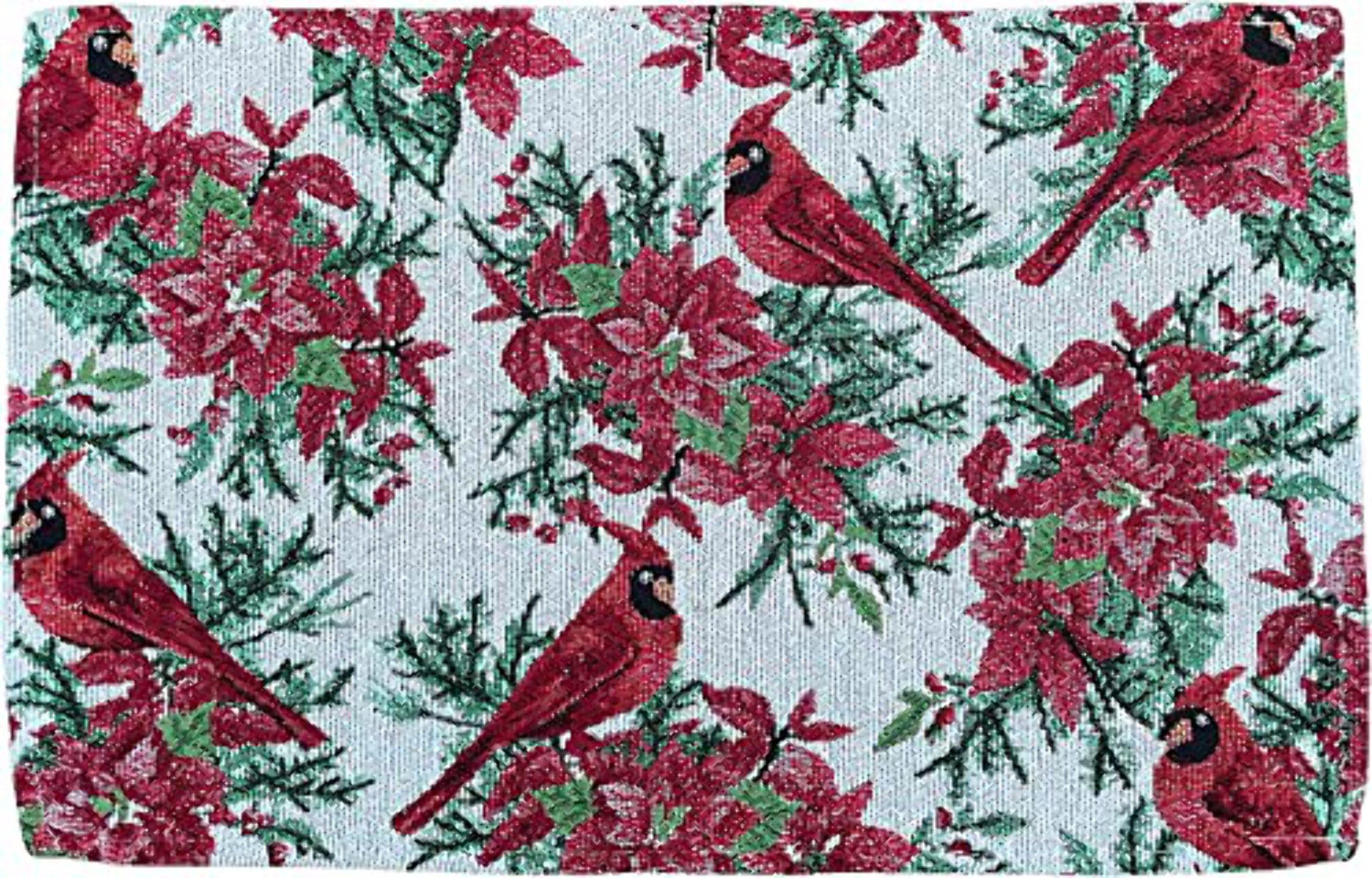 Set of 10, Red Cardinal Bird Holiday Season Christmas Design Tapestry Kitchen Towel Set, Include 4 Placemats, 4 Kitchen Towels, Pot Holder  Oven mitt.