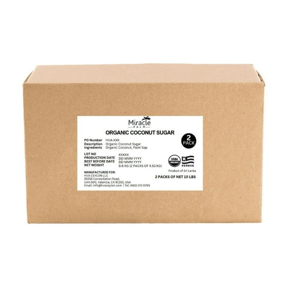 Miracle Palm Organic Coconut Sugar, Gluten Free, Non GMO, USDA Organic - 10 lbs Box (Pack of One)