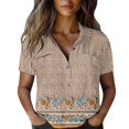 thumbnail image 2 of Xunmmm Button Down Shirt for Women Casual Art Flower Printed Short Sleeved Shirt Breathable Summer Fashion Pink1 M, 2 of 4