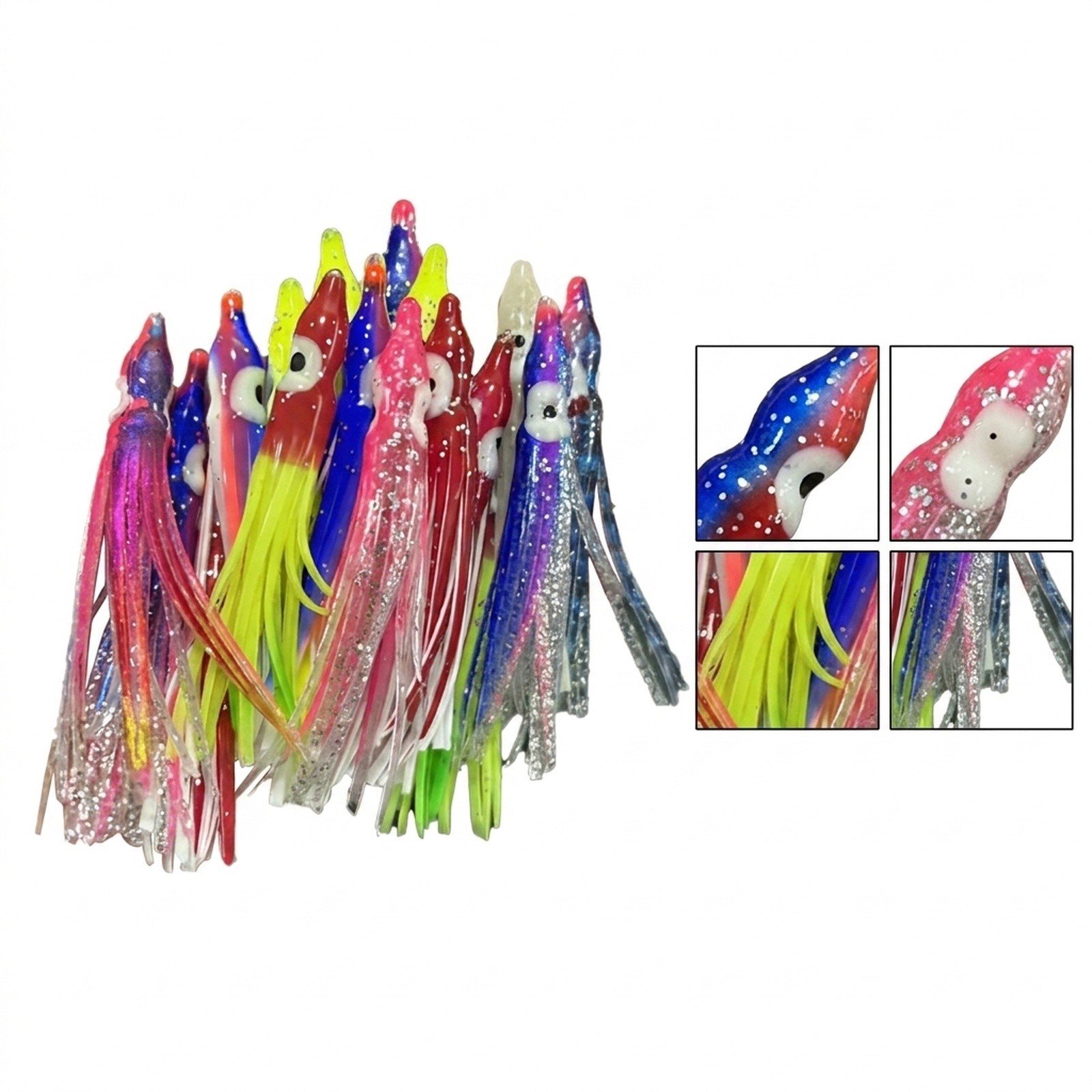 YIWEI 20 Pack Soft Squid Skirt Fishing Lures 6cm Glow Eye Octopus Bait for Sea Fishing Tackle Random Colors