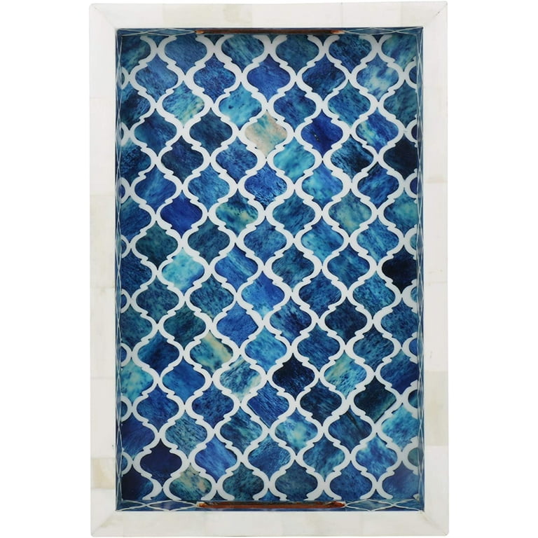 Blue Quatrefoil Bone Inlay Serving Tray Blue Quatrefoil Bone Inlay Serving Tray
