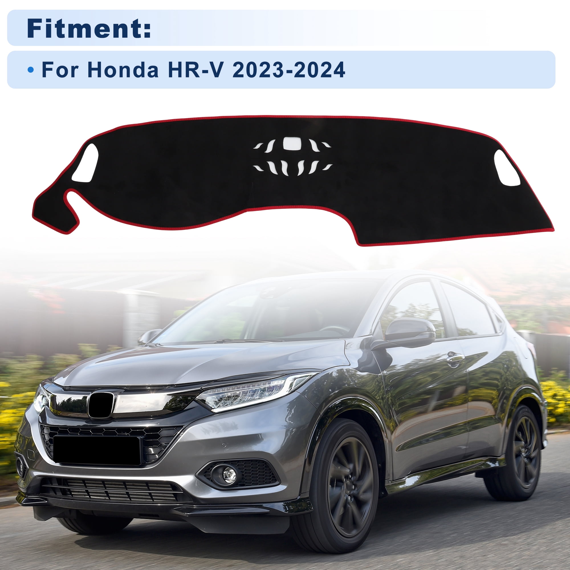 Unique Bargains Dash Cover for Honda HR-V 2023-2024 Without HUD Dashboard Cover Car Interior Anti-Slip/Anti Dust Suede Black with Red Edge 1 set