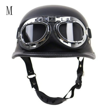 Vintage Motorcycle Motorbike Half Leather Helmet With Free Goggles for Camping Driving