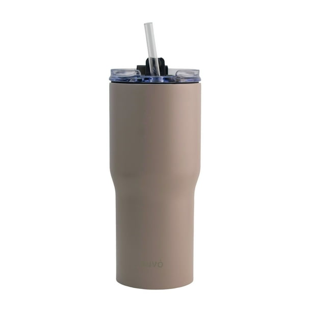 Termo Nuvó, Doble Pared Acero Inoxidable, Color Gris con Popote, Capacidad 600 ml