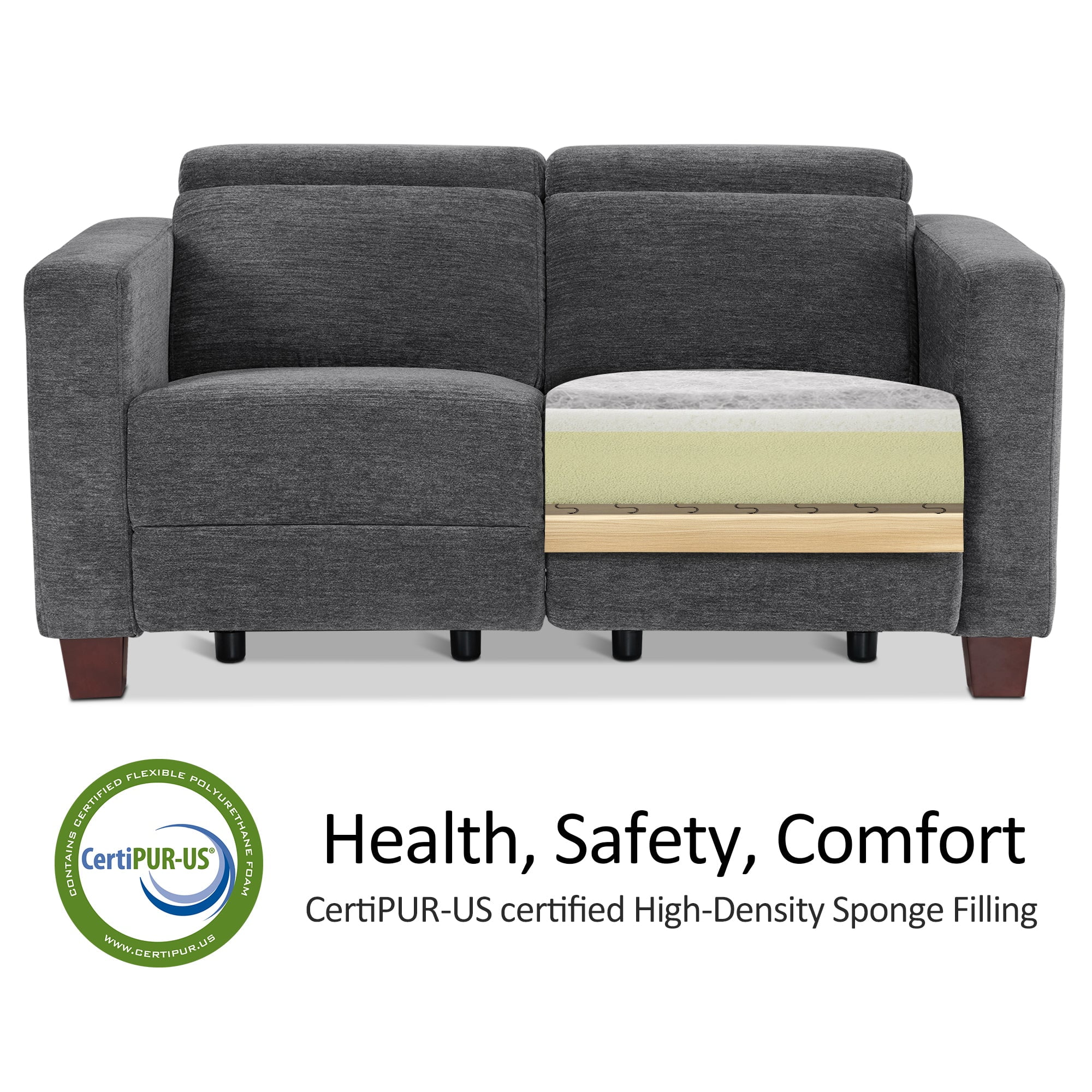MCombo 62.2'' Wall Hugger Power Loveseat Recliner Sofa for Living Room, Office, Fabric, Dark Grey
