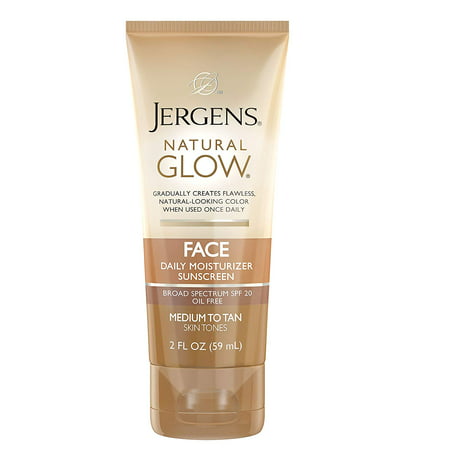Jergens Natural Glow Oil-Free Daily Moisturizer for Face with Broad Spectrum SPF 20, Medium to Tan Skin Tones, 2 (Best Nail Color For Tan Skin)