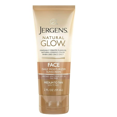 Jergens Natural Glow Oil-Free Daily Moisturizer for Face with Broad Spectrum SPF 20, Medium to Tan Skin Tones, 2 (Best Treatment For Sun Spots On Face)