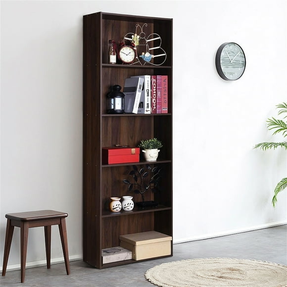 Librería Costway Armario Moderno Multiuso con 5 Repisas Nuez 59 x 24 x 170 cm