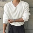 thumbnail image 4 of INCERUN Tops 2024 estilo coreano moda para hombres camisetas de punto con cuello en V sueltas verano casual streetwear manga larga camiseta S-5XL, 4 of 5