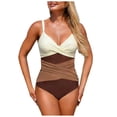 thumbnail image 1 of Yammkia Swimsuit One Piece Women's One Piece Swimsuit Sports Adjustable Strap Bathing Suit Color Block Ribbed High Cut Swimsuits(Coffee,S), 1 of 5