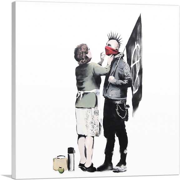 ARTCANVAS Anarchist And Mother - Punk Mum Canvas Art Print by Banksy - Size: 12" x 12" (0.75" Deep)
