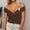 Coffee, variant on Womens Tops Off The Shoulder Twist Knot Design Short Crop Tops Fashion Summer Spring Clothing Trendy Ladies Solid Color Basic Pullover Tunic Blouse Tee