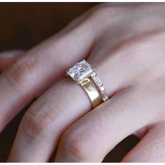 vylahjewellery Women’s Radiant Cut Moissanite Engagement Anniversary Ring Beautiful Eternity Baguette Wedding Band Luxury Vermeil Yellow Gold Promise Rings