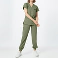 thumbnail image 4 of HAJWOH Womens Scrubs Sets Stretchy Nurse Uniform Short Sleeve V Neck Scrub Top & Jogger Pant Solid Color Scrub Suit with Multi Pocket Light Green M, 4 of 6