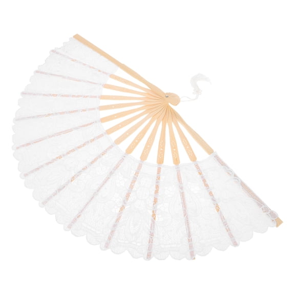 Raindrops White Floral Lace Folding Fan Handheld Vintage Decorative Fan with Tassel for Home Decor and Weddings 9.5 inches