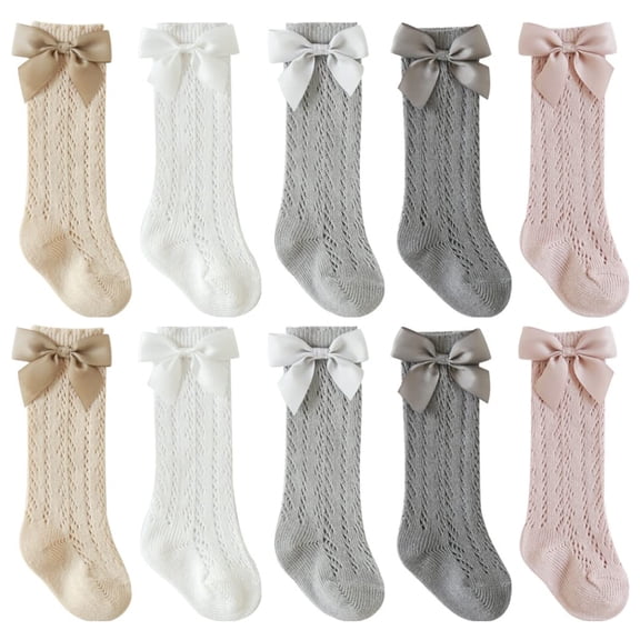 5 pairs Baby Girl Knee-High Socks Toddlers Bow Stockings Newborn Infant Non-Slip Sock Suitable for Spring ,Summer, Autumn