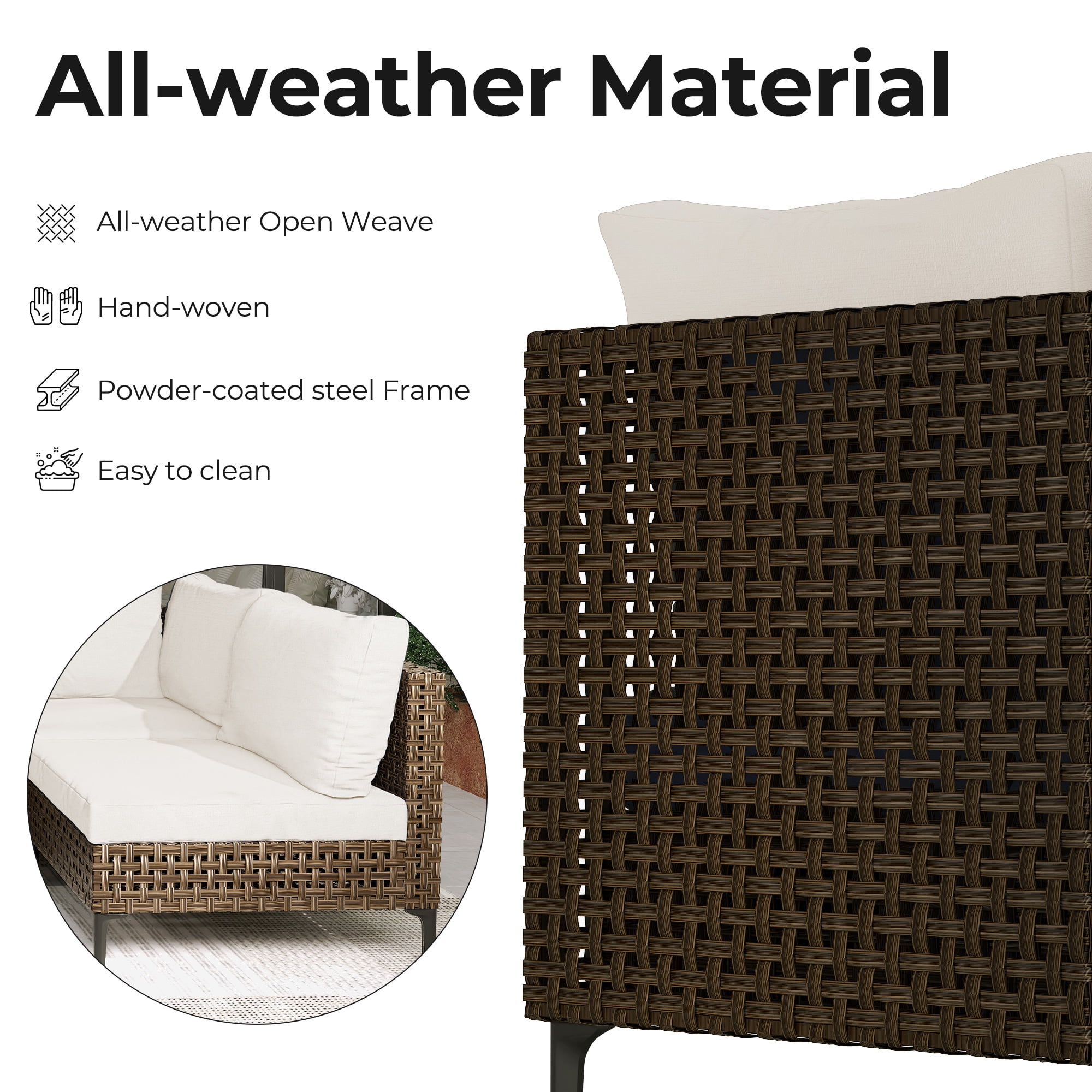 GRANDPATIO Boho 7-Piece Open Weave Wicker Patio Furniture Set, Outdoor Conversation Set with Thick Cushions, Beige Cushion&Brown Wicker
