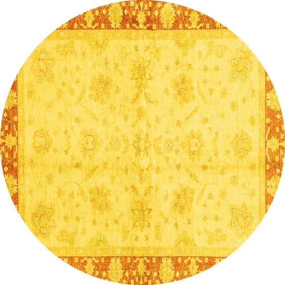 Ahgly Company Machine Washable Indoor Round Abstract Yellow Modern Area Rugs, 3' Round