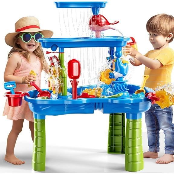 Water Table for Toddlers 3-5, 3-Tier Kids Sand Water Table, Water and Sand Activity Sensory Table Summer Beach Outside Toys Backyard for Kids Toddlers Age 3 4 5 6 7 8