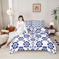 thumbnail image 4 of Castle Fairy Blue Flowers Queen Comforter Set for Teens,Chic Floral Bedding Comforter Set, 4 of 8