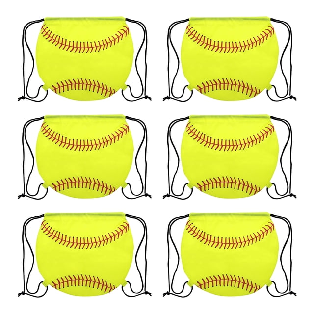 Muka 6PCS Softball 210D Polyester Drawstring Backpack, 14"H x 15 3/4"W