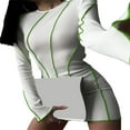 thumbnail image 2 of Women Casual Bodycon Dress Contrast Color Crew Neck Long Flare Sleeve Ribbed One-Piece Dress, 2 of 8