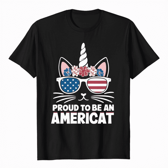 Patriotic American Cat T-Shirt USA Flag 4th of July Independence Tee