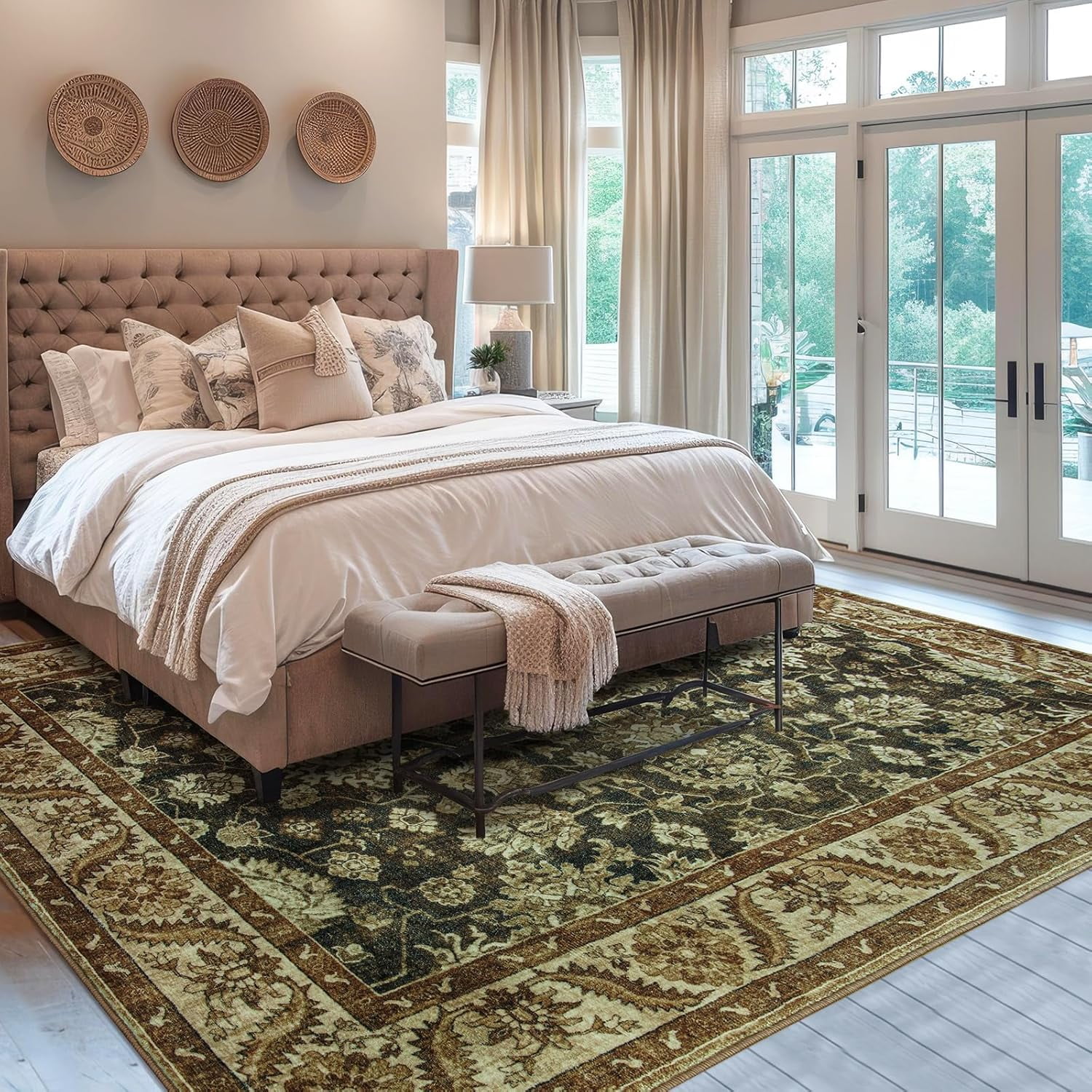 Homore Vintage Boho Traditional Oriental Faux Wool Area Rug, 5' x 7', Brown