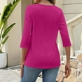 thumbnail image 3 of Womens 3/4 Length Sleeve Shirts Crewneck Spring Summer Pleated Tops Casual Beach Vacation T Shirts Purple XL, 3 of 4
