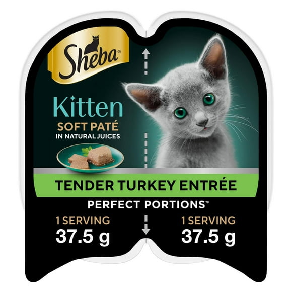 SHEBA PERFECT PORTIONS Kitten Wet Cat Food Soft Paté Tender Turkey Entrée, 75g