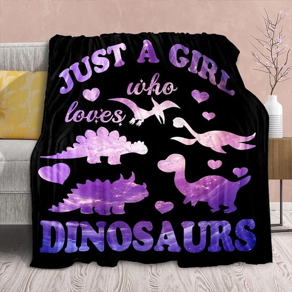[60x50inch] Dinosaur Blanket Gift for Women Kids Just A Girl Who Loves Dinosaurs Soft Jurassic Animal Lover Fan Gift Flannel Throw Blanket