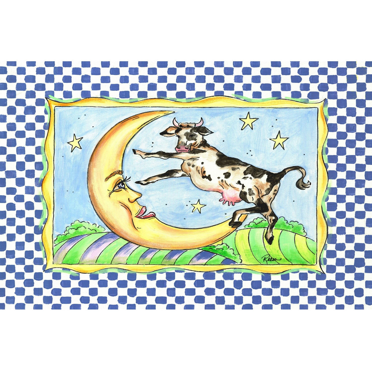 "Cow & Moon" by Reesa Qualia Painting Print on Wrapped Canvas