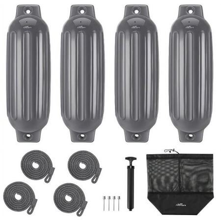 4 Pack Boat Fender with 4 Ropes, 1 Air Pump and 1 Storage Bag,Inflatable Boat Bumpers for Pontoon 10-35ft Boats, Fishing Boats and Yachts