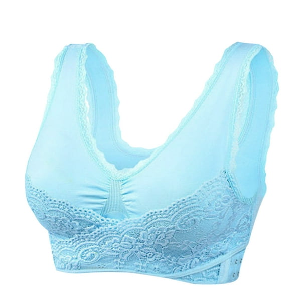 B91xZ Stay-in-Place Straps Lace Bra Full-Coverage Wirefree Bra Full Figure  Plus Size Lift Wirefree Original Support Bra,Blue 4XL 