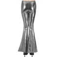 thumbnail image 5 of Scyoekwg Women's Leggings Solid Color Comfy Loose Casual Ladies Sweatpants High Waist Shiny Leather Flared Pants Trousers Silver,S, 5 of 7