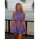 thumbnail image 2 of Conjunto de falda corta para mujer, verano, color liso/lunar, top corto sin mangas con espalda descubierta y cuello halter, conjunto de 2 piezas., 2 of 7