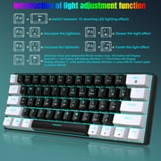 UHM 60% Wired Mechanical Gaming Keyboard,RGB Backlit Mini Keyboard with Blue Switch/Multimedia Keys,Waterproof Small Ultra-Compact 61 Keys Keyboard for PC/Mac Gamer,Typist,Travel,Black&White