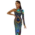 thumbnail image 5 of Unique Peacock Feather Long Dress Female Colorful Print Party Maxi Dress Spring Kawaii Bodycon Dresses Side Split Custom Clothes, 5 of 5