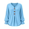 thumbnail image 2 of Yigetop Long Sleeve Shirts for Women Fall Fashion V Neck Button Blouse Casual Loose Fit Lightweight Tops Soft Breathable Shirts for Daily Work Outfits Sky Blue M, 2 of 2