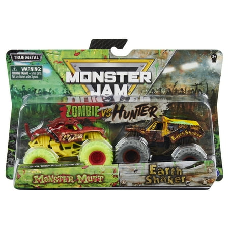 Monster Jam, Official Zombie Monster Mutt Vs. Hunter Earth Shaker Die-Cast Monster Trucks, 1:64 Scale