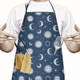 thumbnail image 2 of Dark Blue Sun Moon Star Pattern Apron-Garden Aprons for Women with Pockets-Cotton Linen Waterproof Kitchen Cooking Gardening Aprons Adjustable for Kitchen,Cooking,BBQ and Salon 33x27 Inch, 2 of 7