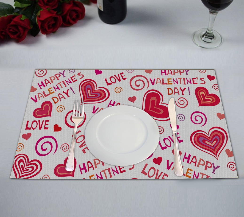 GCKG Lovely Hearts HAPPY VALENTINES DAY Table Placemat 12x18 Inch Set