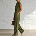 thumbnail image 5 of Womens V Neck Casual Dressy Jumpsuits Smocked Zip Up Sleeveless Wide Leg Jumpsuit Summer Teacher Work Outfit Army Green XXXL(XXXL), 5 of 7
